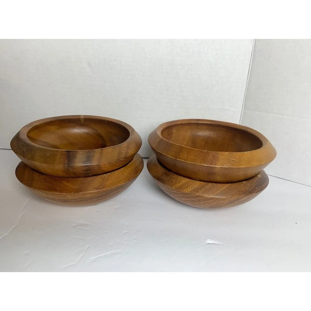 Vintage Monkey Pod Wood Bowls Set‎ of 12 Hand Carved Mid Century Modern Serving